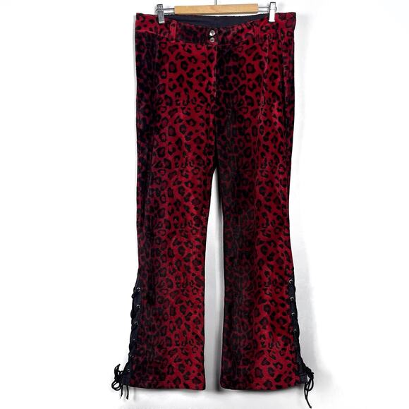 Vintage Lip Service Freaks in Fur Red Faux Leopard Print Pants 11 Y2K Mall Goth - Picture 1 of 16
